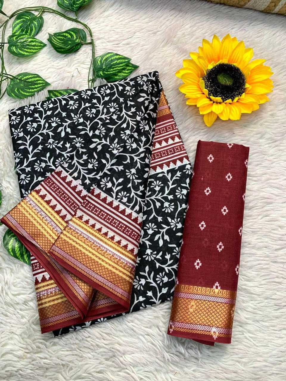 YNF COTTON KESH244 AJRAKH2 SAREES WHOLESALE PRINTED COTTON LINEN AJRAKH OFFICE WESR SAREES MANUFACTURER - Deevit International