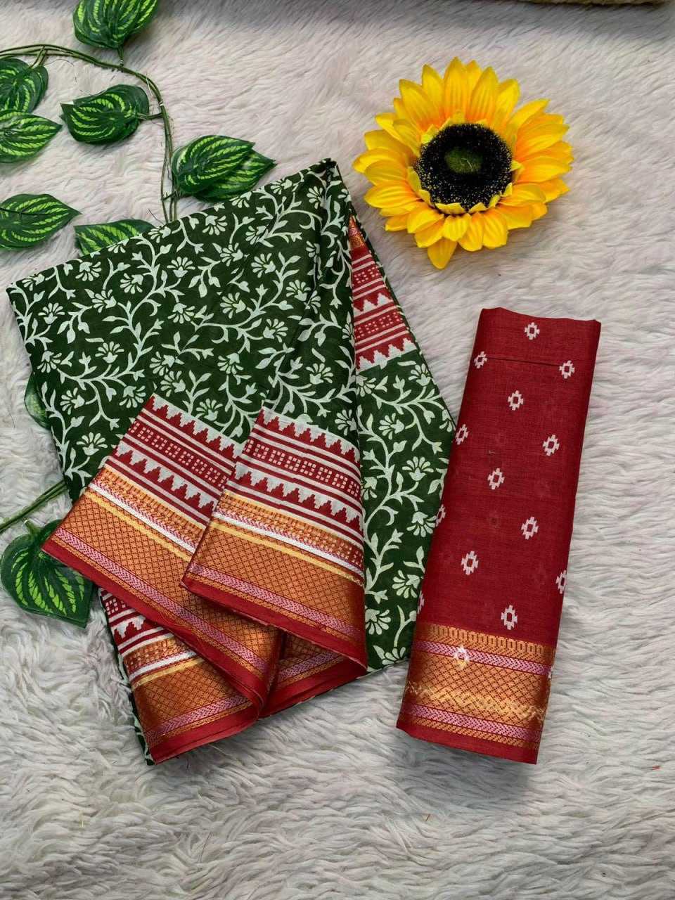 YNF COTTON KESH244 AJRAKH2 SAREES WHOLESALE PRINTED COTTON LINEN AJRAKH OFFICE WESR SAREES MANUFACTURER - Deevit International