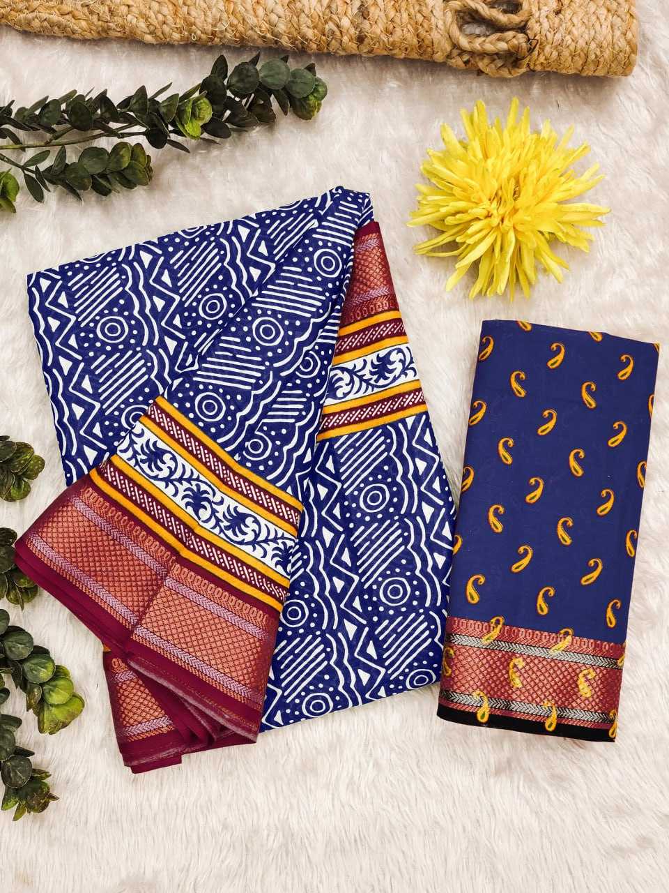 YNF COTTON KESH244 AJRAKH3 SAREES WHOLESALE PRINTED COTTON AJRAKH OFFICE WEAR SAREES MANUFACTURER - Deevit International