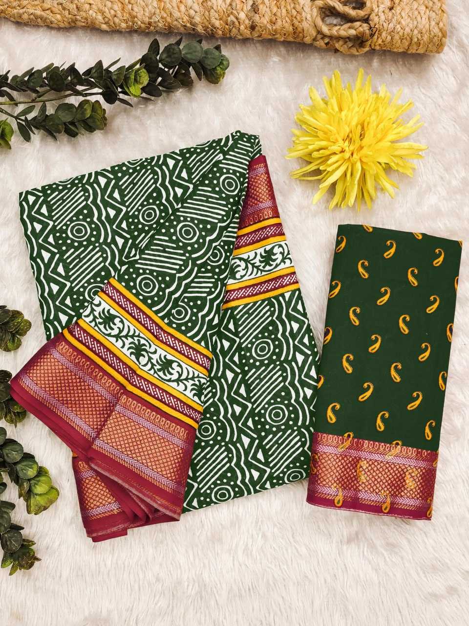 YNF COTTON KESH244 AJRAKH3 SAREES WHOLESALE PRINTED COTTON AJRAKH OFFICE WEAR SAREES MANUFACTURER - Deevit International