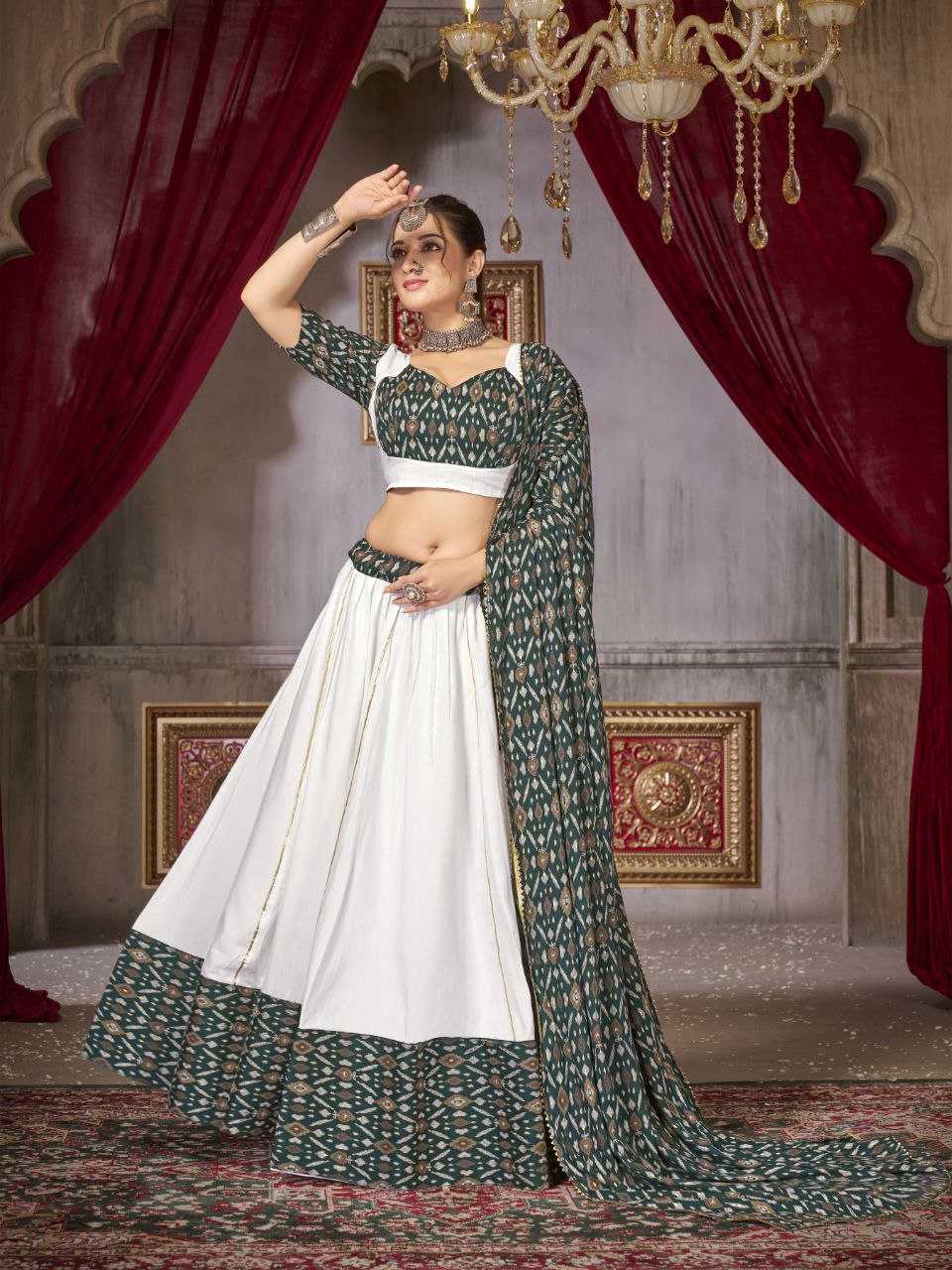 YNF COTTON KESH246 GHOOMAR LEHENGAS WHOLESALE WHITE TRADITIONAL LEHENGA WITH DUPATTA PRINTED LEHENGAS MANUFACTURER - Deevit International