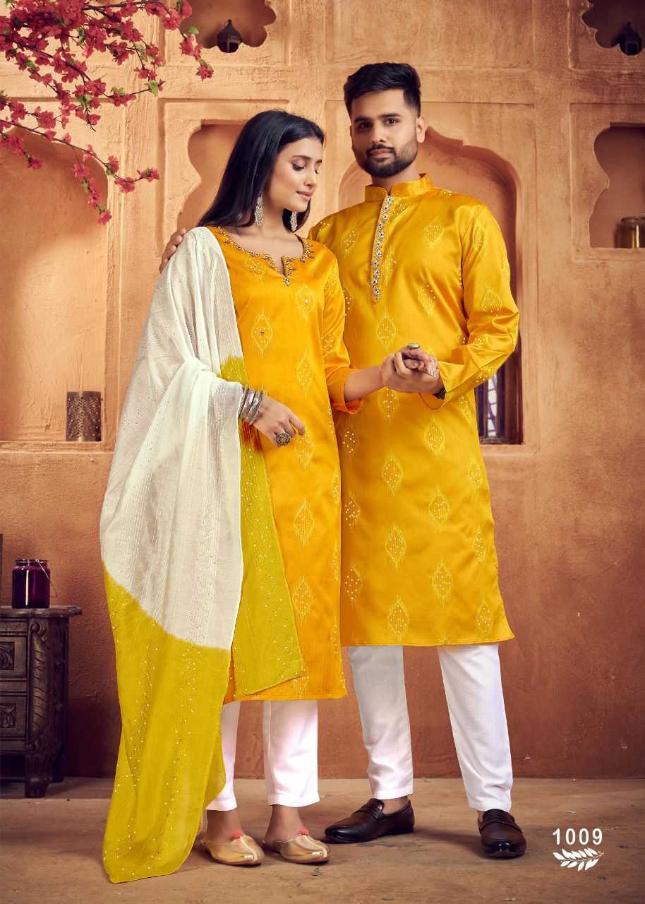 YNF COTTON RIN131 11 COUPLE WEAR WHOLESALE MENS KURTA PAYJAM & FEMALE KURTIS BOTTOM MANUFACTURER - Deevit International