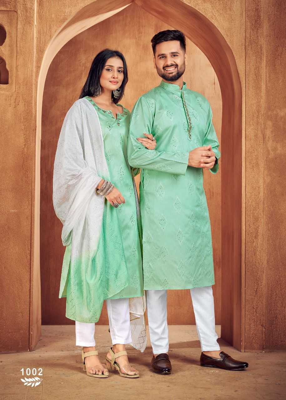 YNF COTTON RIN131 11 COUPLE WEAR WHOLESALE MENS KURTA PAYJAM & FEMALE KURTIS BOTTOM MANUFACTURER - Deevit International