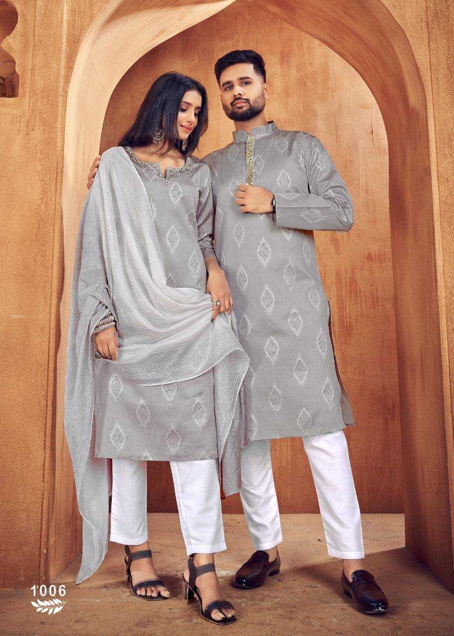 YNF COTTON RIN131 11 COUPLE WEAR WHOLESALE MENS KURTA PAYJAM & FEMALE KURTIS BOTTOM MANUFACTURER - Deevit International