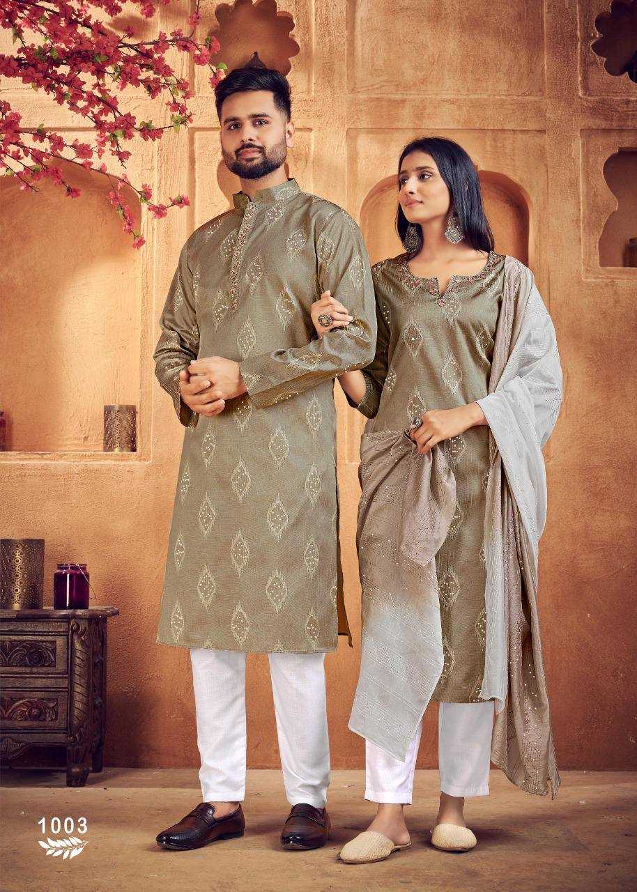 YNF COTTON RIN131 11 COUPLE WEAR WHOLESALE MENS KURTA PAYJAM & FEMALE KURTIS BOTTOM MANUFACTURER - Deevit International