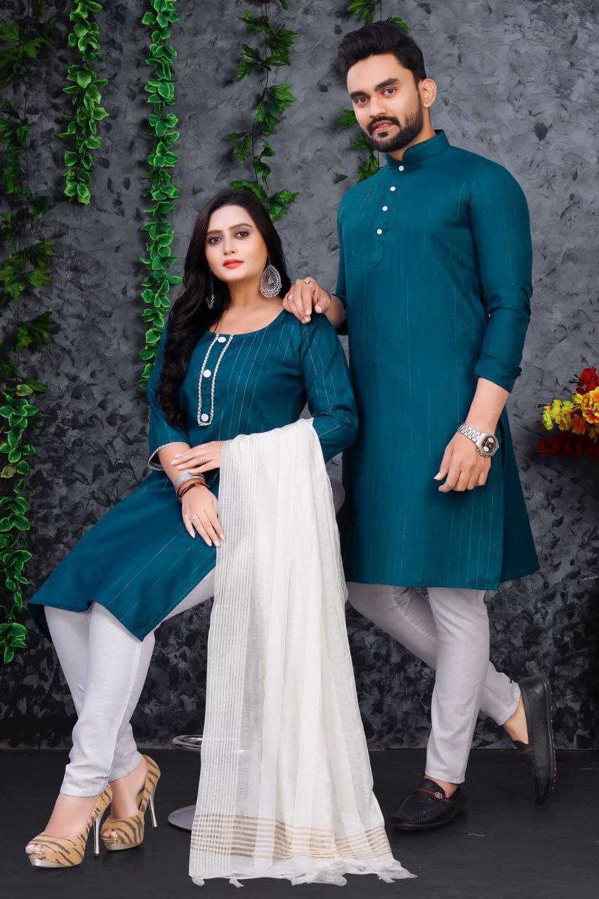 YNF COTTON RIN173 SNX01 COUPLE WEAR WHOLESALE MENS KURTA PAYJAM & FEMALE KURTIS BOTTOM MANUFACTURER - Deevit International