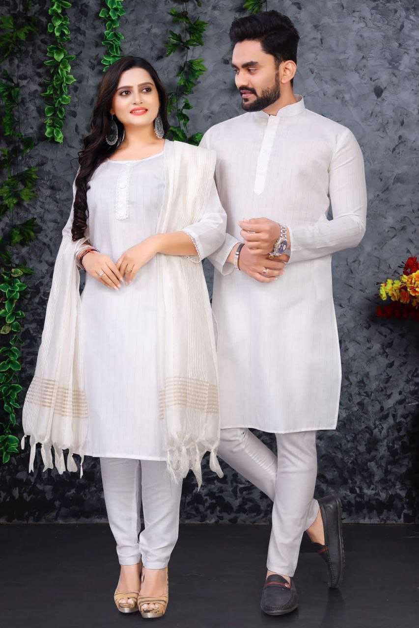 YNF COTTON RIN173 SNX01 COUPLE WEAR WHOLESALE MENS KURTA PAYJAM & FEMALE KURTIS BOTTOM MANUFACTURER - Deevit International