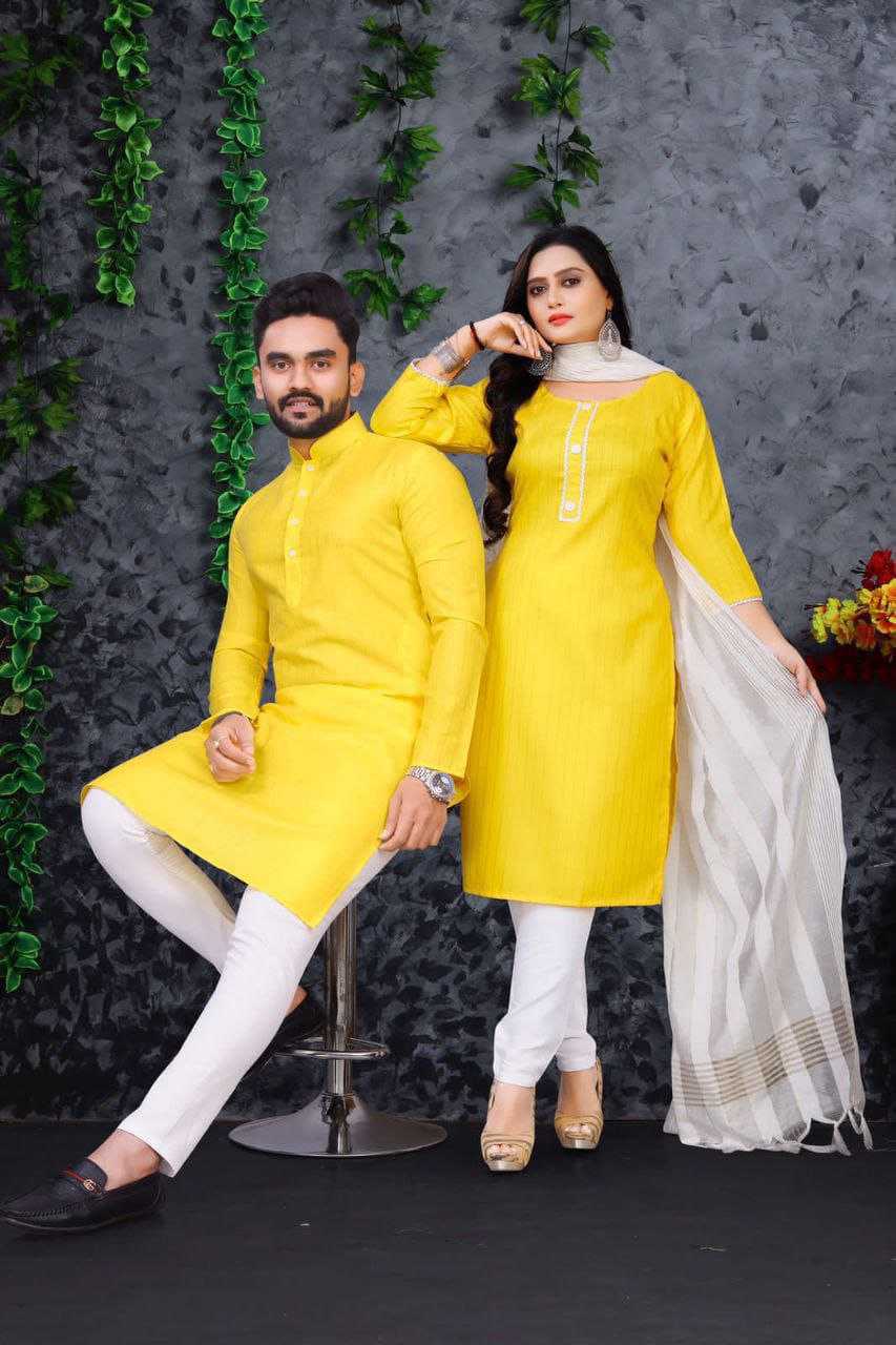 YNF COTTON RIN173 SNX01 COUPLE WEAR WHOLESALE MENS KURTA PAYJAM & FEMALE KURTIS BOTTOM MANUFACTURER - Deevit International