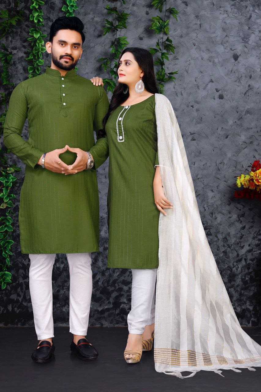 YNF COTTON RIN173 SNX01 COUPLE WEAR WHOLESALE MENS KURTA PAYJAM & FEMALE KURTIS BOTTOM MANUFACTURER - Deevit International