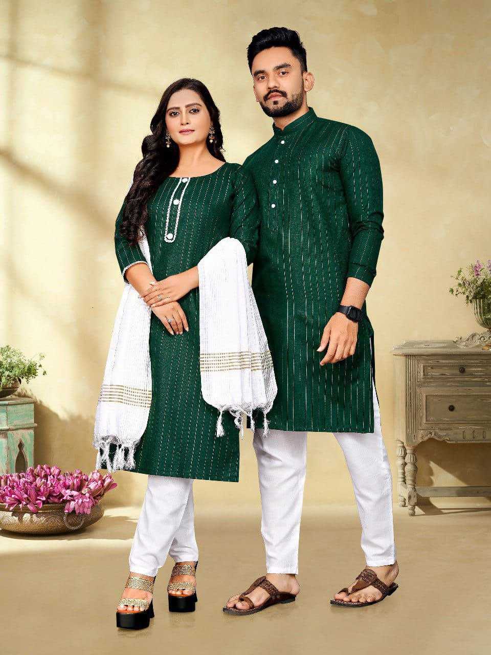 YNF COTTON RIN173 SNX01 COUPLE WEAR WHOLESALE MENS KURTA PAYJAM & FEMALE KURTIS BOTTOM MANUFACTURER - Deevit International