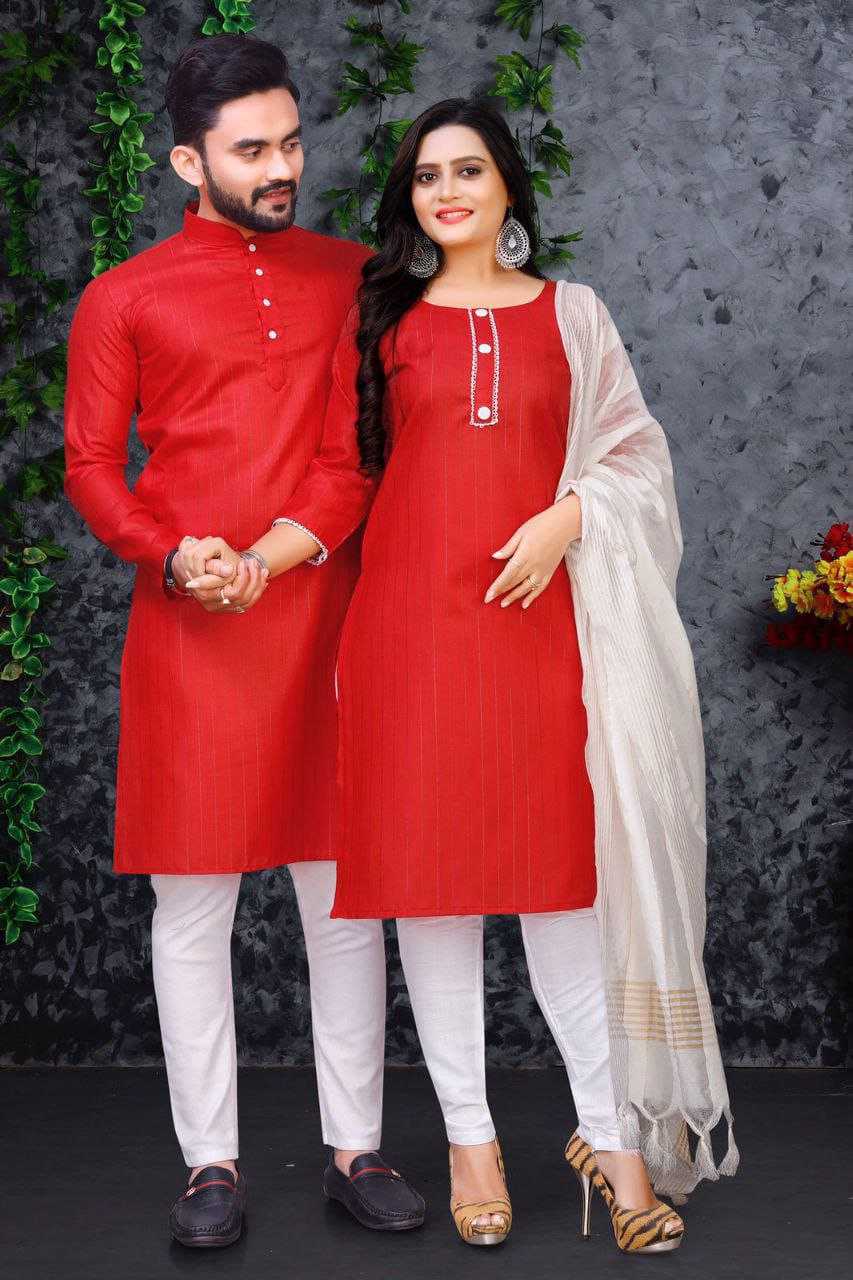 YNF COTTON RIN173 SNX01 COUPLE WEAR WHOLESALE MENS KURTA PAYJAM & FEMALE KURTIS BOTTOM MANUFACTURER - Deevit International