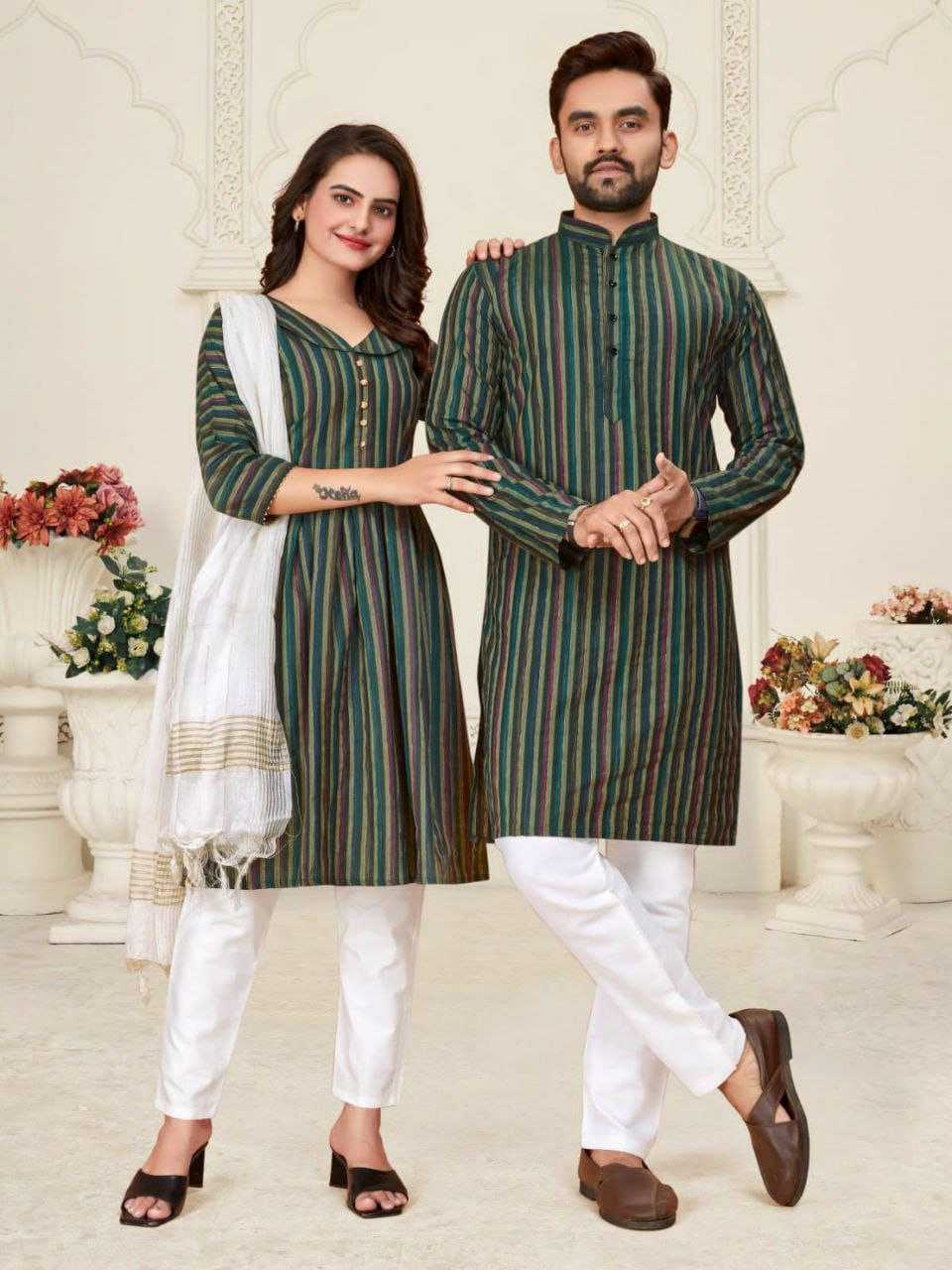 YNF COTTON RIN191 DHRUV-TARA COUPLE WEAR WHOLESALE MENS KURTA PAYJAM & FEMALE KURTIS BOTTOM MANUFACTURER - Deevit International