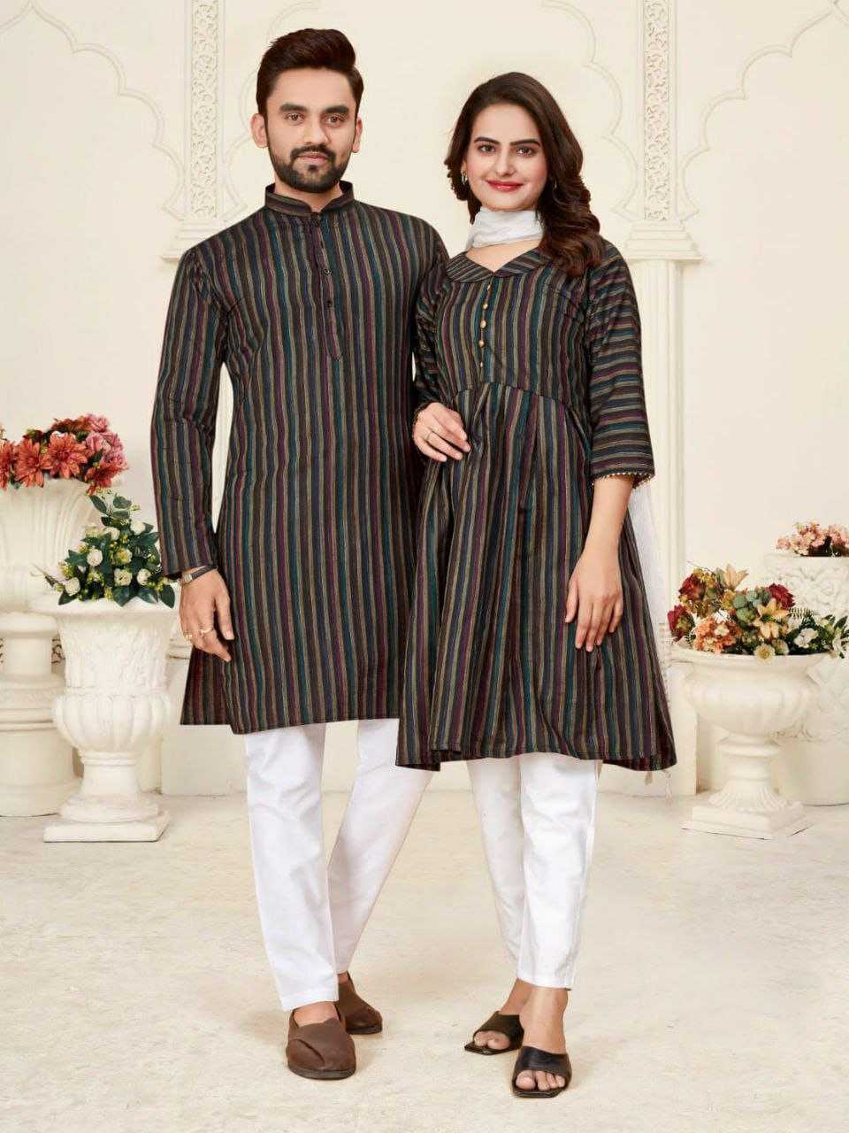 YNF COTTON RIN191 DHRUV-TARA COUPLE WEAR WHOLESALE MENS KURTA PAYJAM & FEMALE KURTIS BOTTOM MANUFACTURER - Deevit International