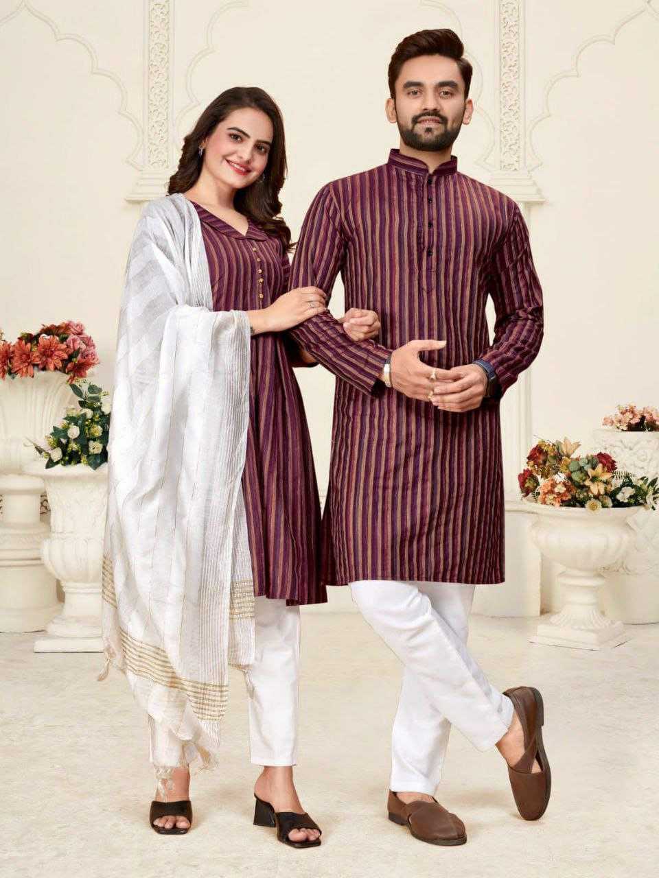 YNF COTTON RIN191 DHRUV-TARA COUPLE WEAR WHOLESALE MENS KURTA PAYJAM & FEMALE KURTIS BOTTOM MANUFACTURER - Deevit International