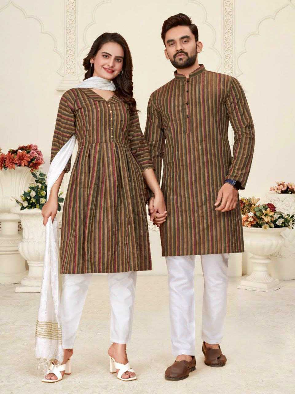 YNF COTTON RIN191 DHRUV-TARA COUPLE WEAR WHOLESALE MENS KURTA PAYJAM & FEMALE KURTIS BOTTOM MANUFACTURER - Deevit International