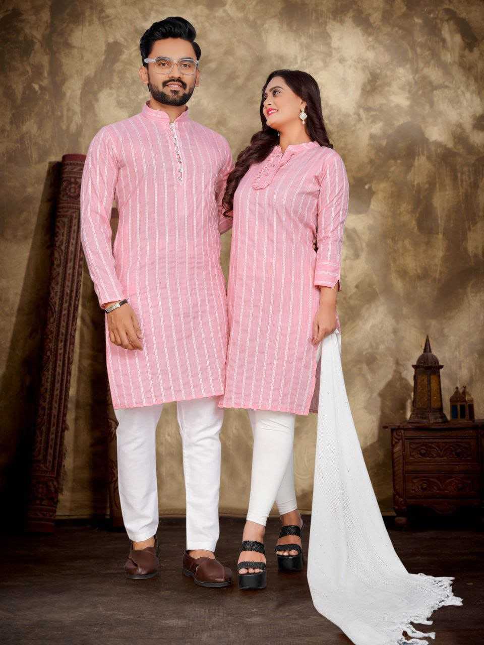 YNF COTTON RIN191 Madhu-Baala COUPLE WEAR WHOLESALE MENS KURTA PAYJAM & FEMALE KURTIS BOTTOM MANUFACTURER - Deevit International