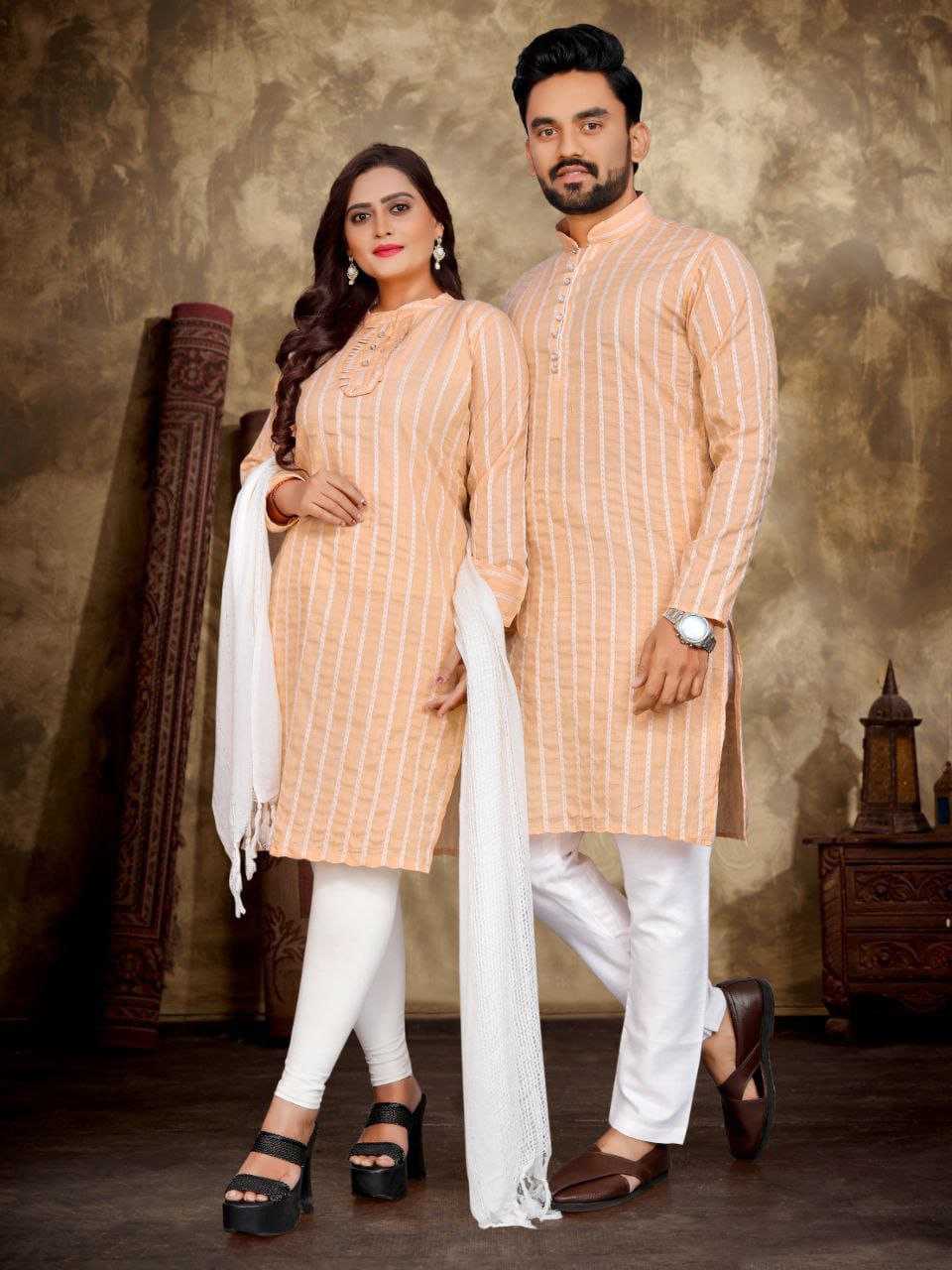 YNF COTTON RIN191 Madhu-Baala COUPLE WEAR WHOLESALE MENS KURTA PAYJAM & FEMALE KURTIS BOTTOM MANUFACTURER - Deevit International