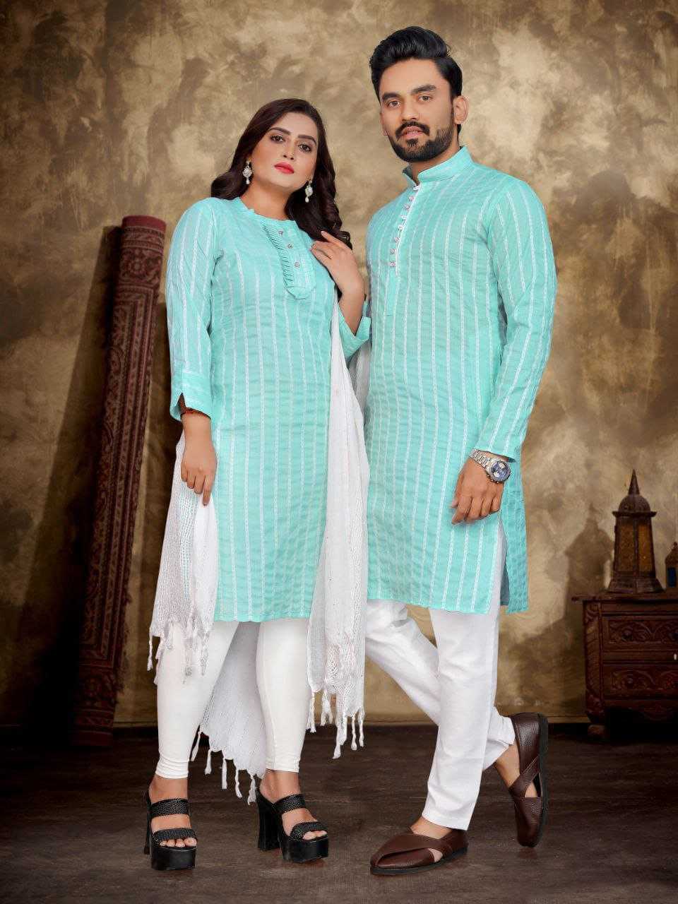 YNF COTTON RIN191 Madhu-Baala COUPLE WEAR WHOLESALE MENS KURTA PAYJAM & FEMALE KURTIS BOTTOM MANUFACTURER - Deevit International