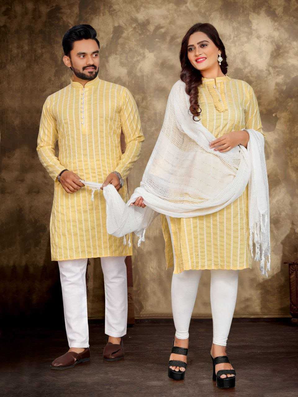 YNF COTTON RIN191 Madhu-Baala COUPLE WEAR WHOLESALE MENS KURTA PAYJAM & FEMALE KURTIS BOTTOM MANUFACTURER - Deevit International