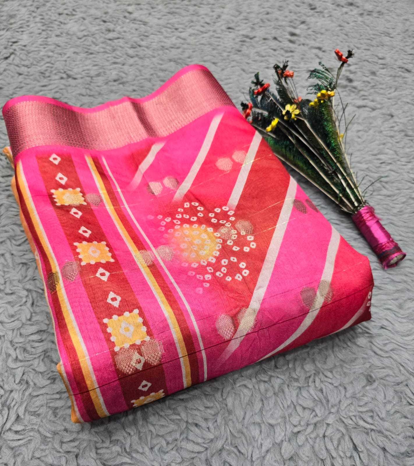 YNF DOLA SILK RIN128 RJK112 SAREES WHOLESALE DOLA SILK PRINTED SILK ZARI BORDER SILK SAREES MANUFACTURER - Deevit International