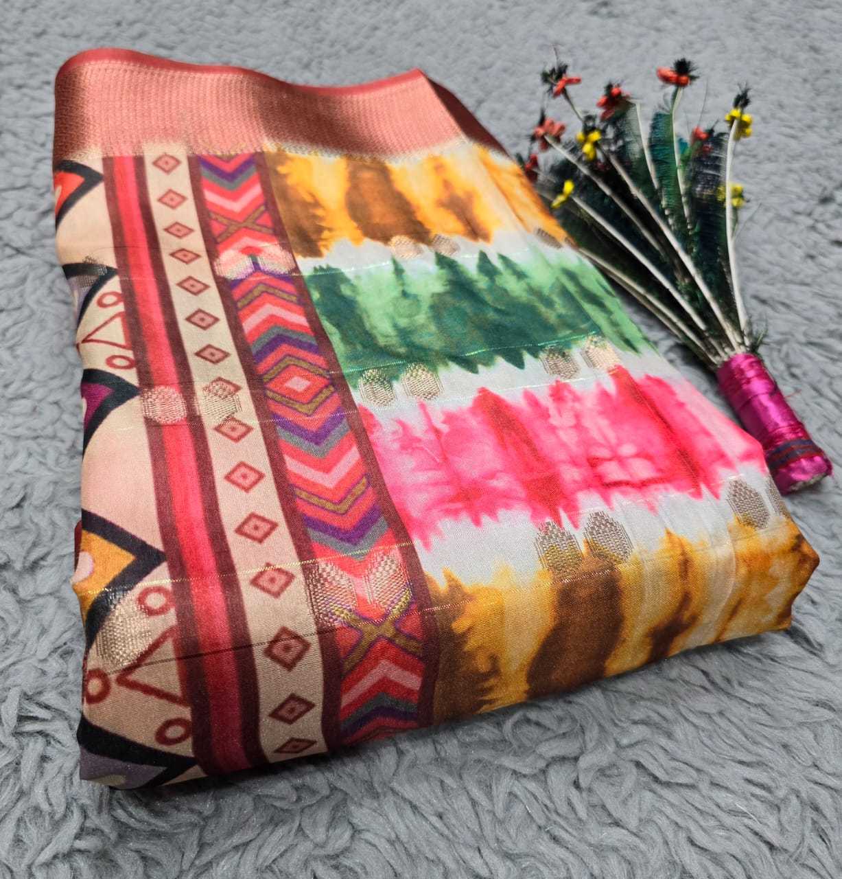 YNF DOLA SILK RIN128 RJK112 SAREES WHOLESALE DOLA SILK PRINTED SILK ZARI BORDER SILK SAREES MANUFACTURER - Deevit International