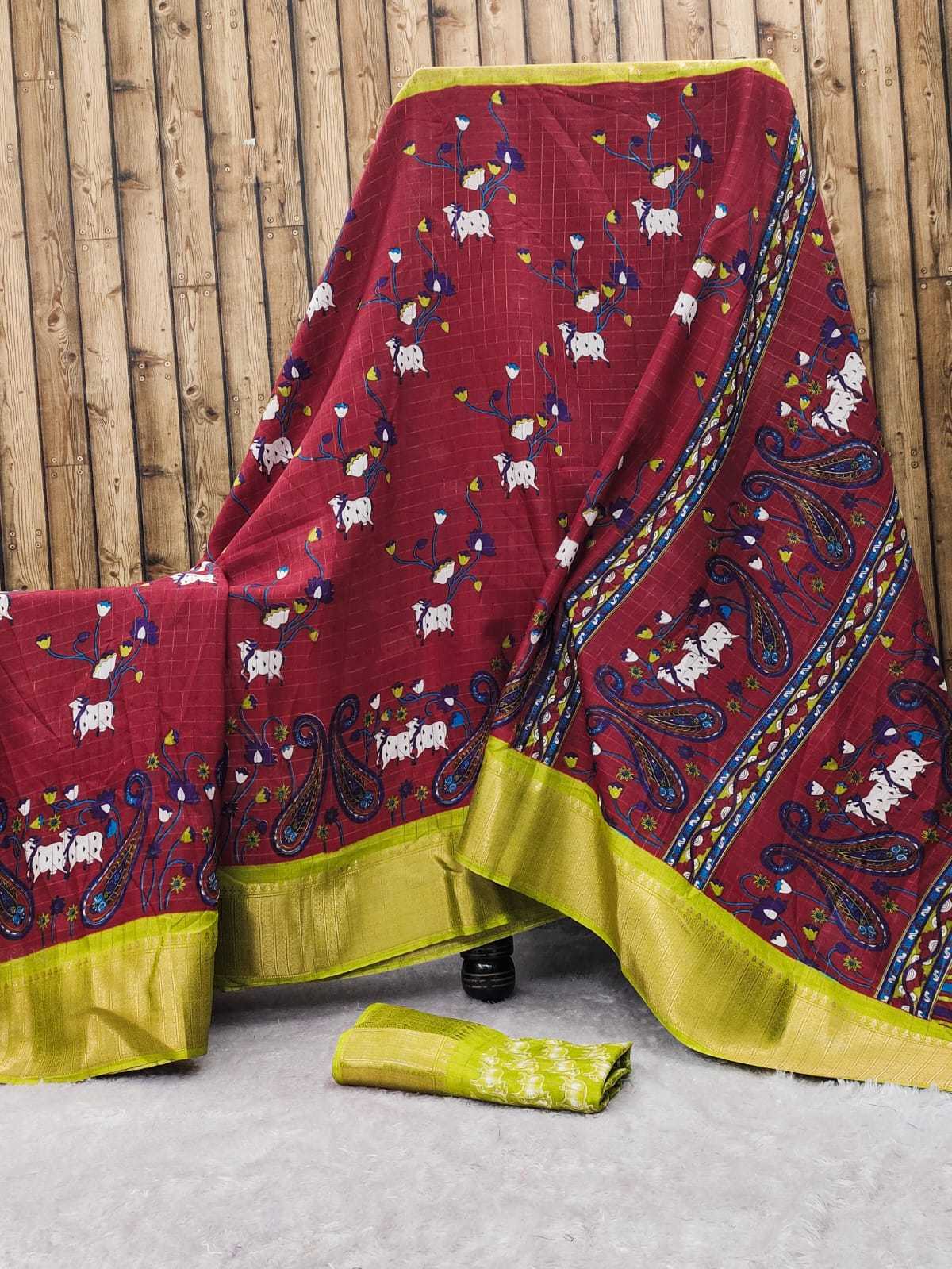 YNF DOLA SILK RIN149 MKD145 SILK SAREES WHOLESALE DOLA SILK ZARI BORDER SILK PRINTED SILK KALAMKARI SILK SAREES MANUFACTURER - Deevit International