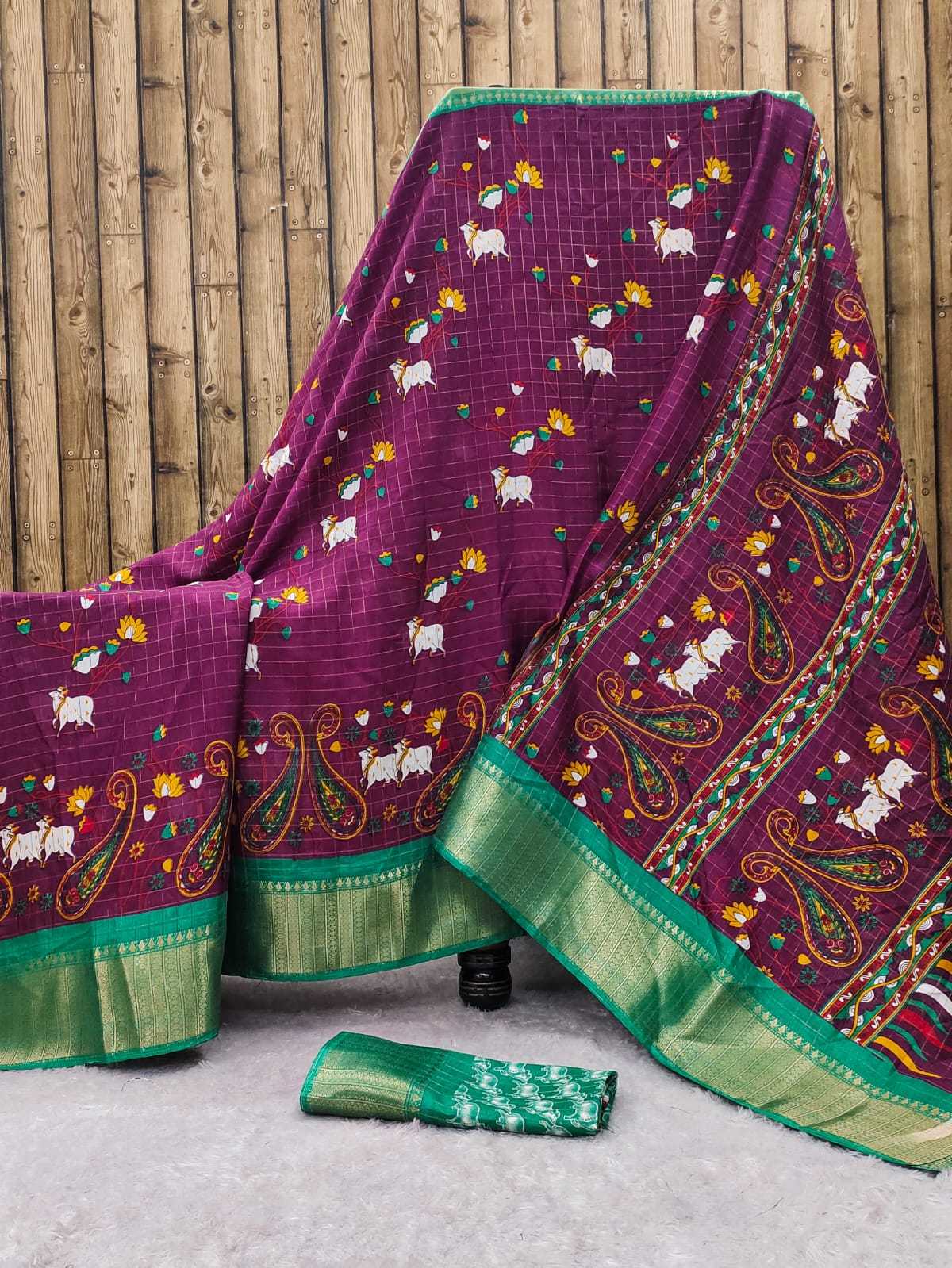 YNF DOLA SILK RIN149 MKD145 SILK SAREES WHOLESALE DOLA SILK ZARI BORDER SILK PRINTED SILK KALAMKARI SILK SAREES MANUFACTURER - Deevit International