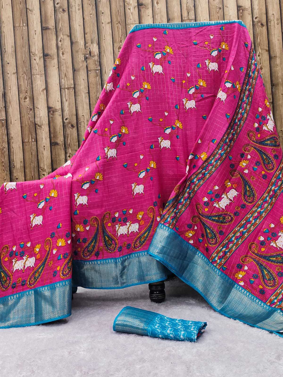 YNF DOLA SILK RIN149 MKD145 SILK SAREES WHOLESALE DOLA SILK ZARI BORDER SILK PRINTED SILK KALAMKARI SILK SAREES MANUFACTURER - Deevit International