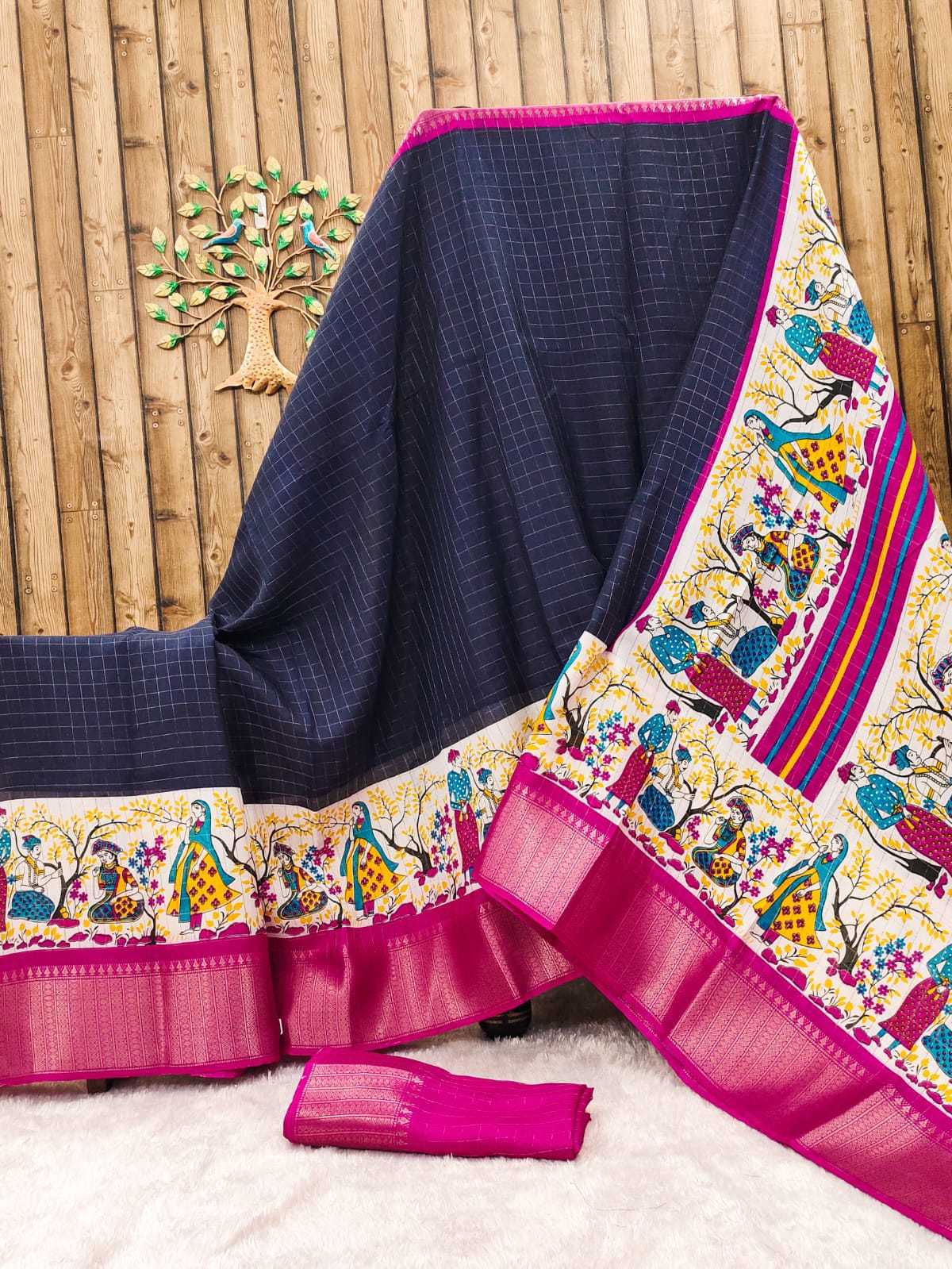 YNF DOLA SILK RIN149 MKD160 SILK SAREES WHOLESALE DOLA SILK ZARI BORDER SILK KALAMKARI SILK SAREES MANUFACTURER - Deevit International