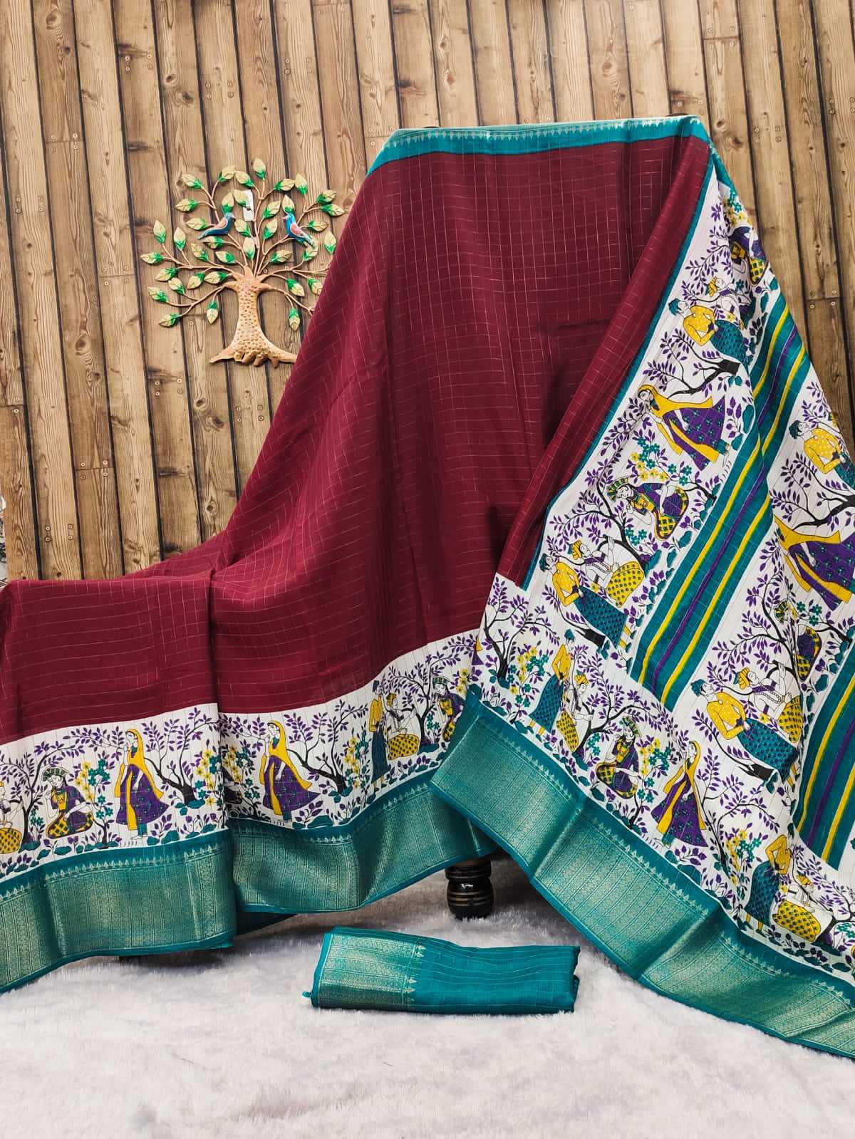 YNF DOLA SILK RIN149 MKD160 SILK SAREES WHOLESALE DOLA SILK ZARI BORDER SILK KALAMKARI SILK SAREES MANUFACTURER - Deevit International