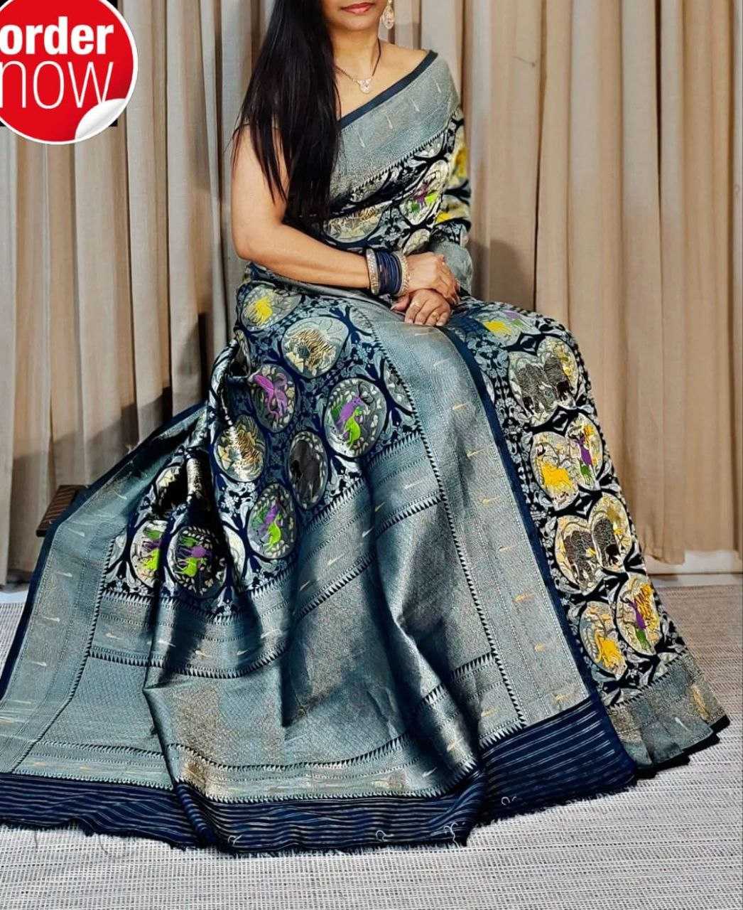 YNF DOLA SILK RIN165 RRI10 SILK SAREES WHOLESALE DOLA SILK ZARI BORDER SILK POCHAMAPALLY PRINTED SILK SAREES MANUFACTURER - Deevit International