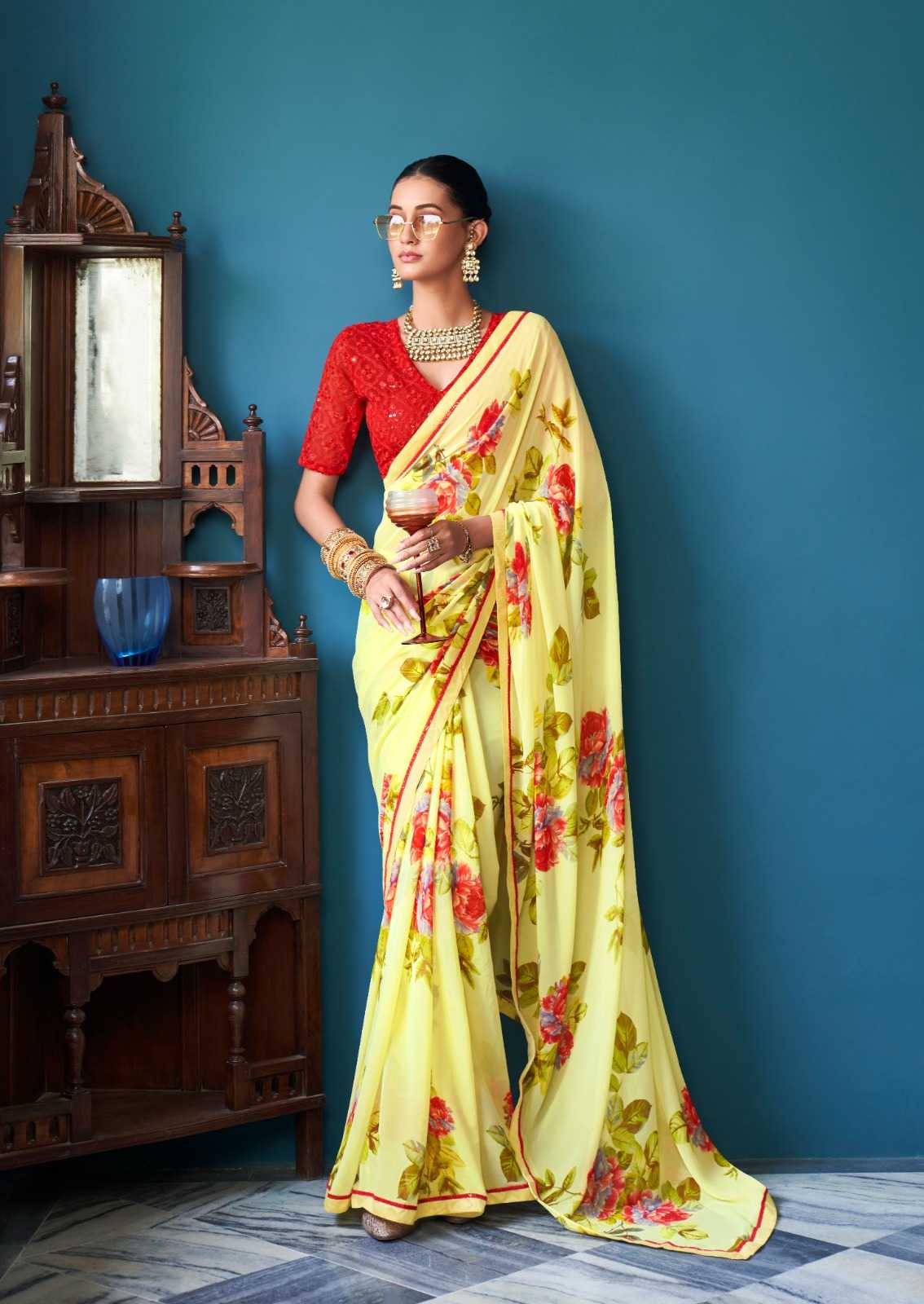 YNF GEORGETTE KESH235 Jharokha SAREES WHOLESALE PRINTED LADIES WEIGHTLESS SAREES MANUFACTURER - Deevit International