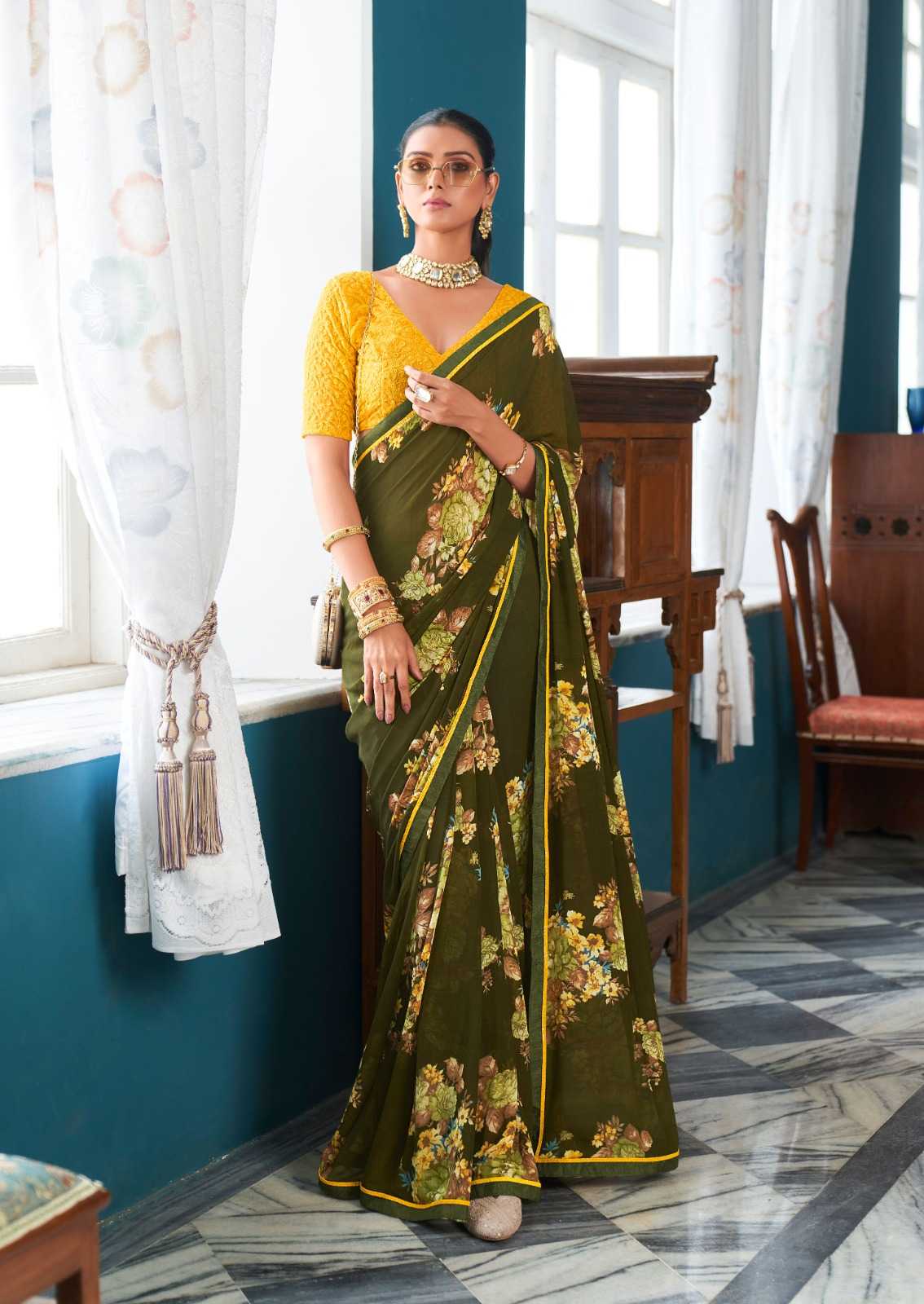 YNF GEORGETTE KESH235 Jharokha SAREES WHOLESALE PRINTED LADIES WEIGHTLESS SAREES MANUFACTURER - Deevit International