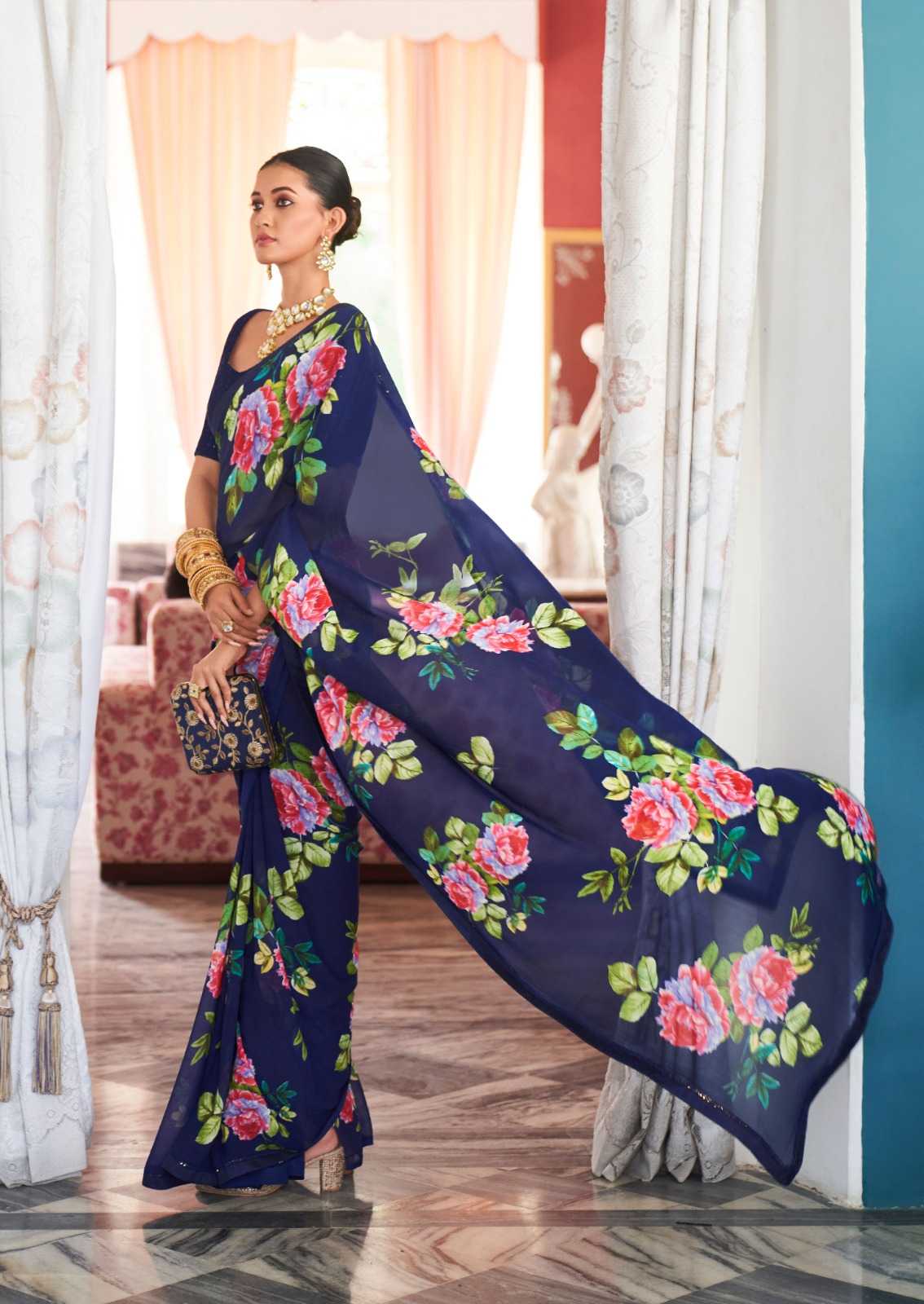 YNF GEORGETTE KESH235 Jharokha SAREES WHOLESALE PRINTED LADIES WEIGHTLESS SAREES MANUFACTURER - Deevit International