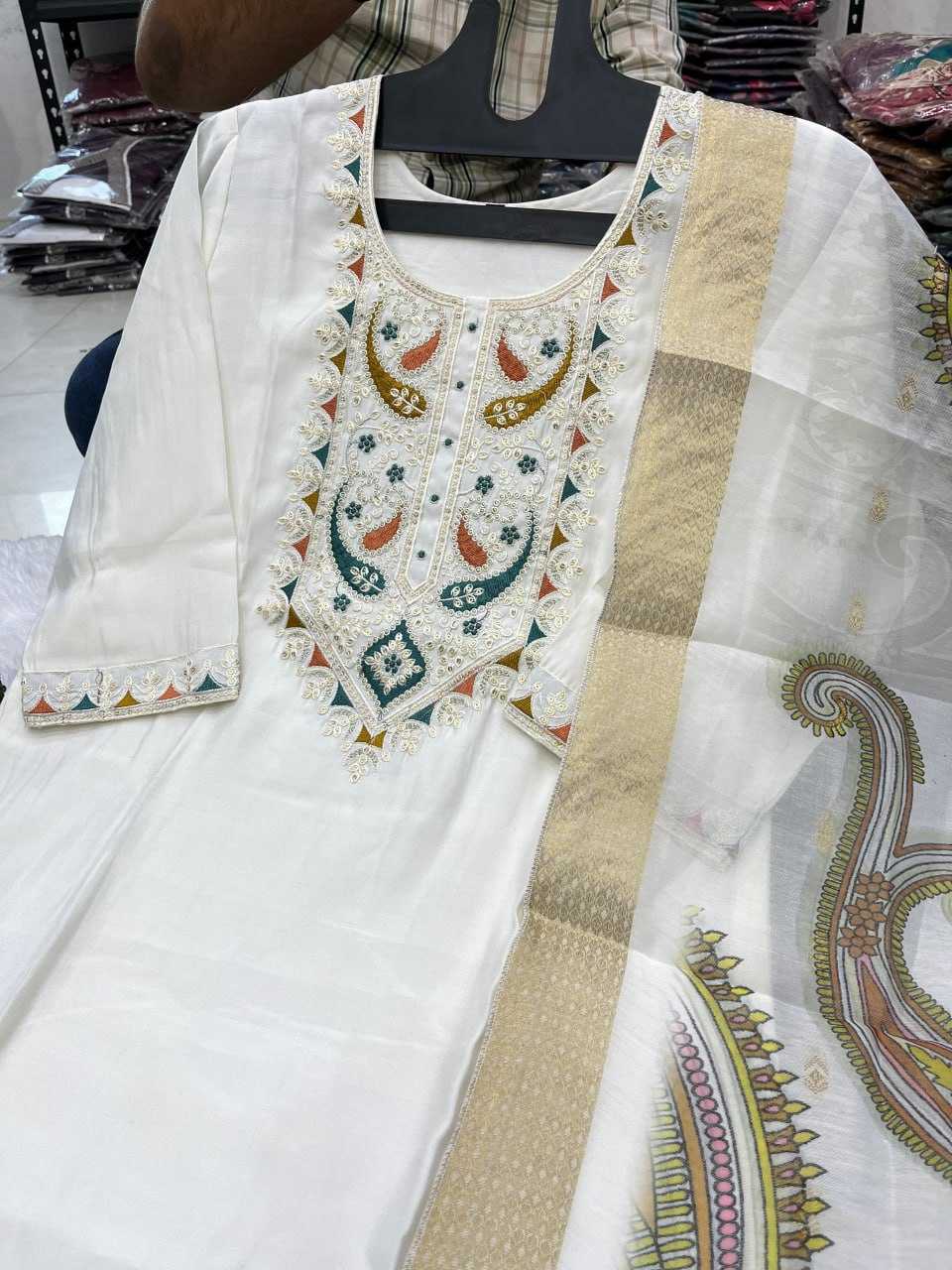 YNF HEAVY ROMAN SILKKESH258 VDA42 SUIT & DRESSES WHOLESALE EMBROIDEREY WEDDING LADIES SILK SUITS MANUFACTURE - Deevit International