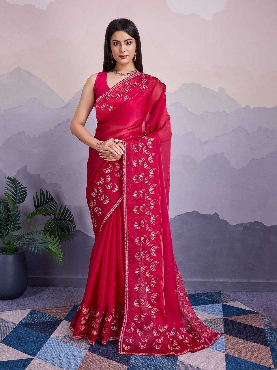 YNF JIMMY CHOO RIN188 Canberry5 SAREES WHOLESALE SEQUENCE PARTY WEAR EMBROIDERED JIMMY CHOO SAREES MANUFACTURER - Deevit International