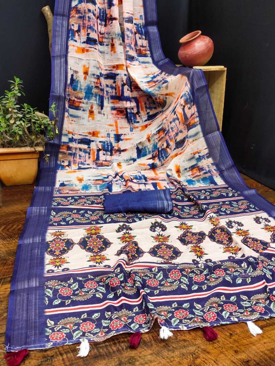 YNF LINEN KESH203 MTW33 SAREES WHOLESALE PRINTED COTTON LINEN OFFICE WEAR SAREES MANUFACTURER - Deevit International