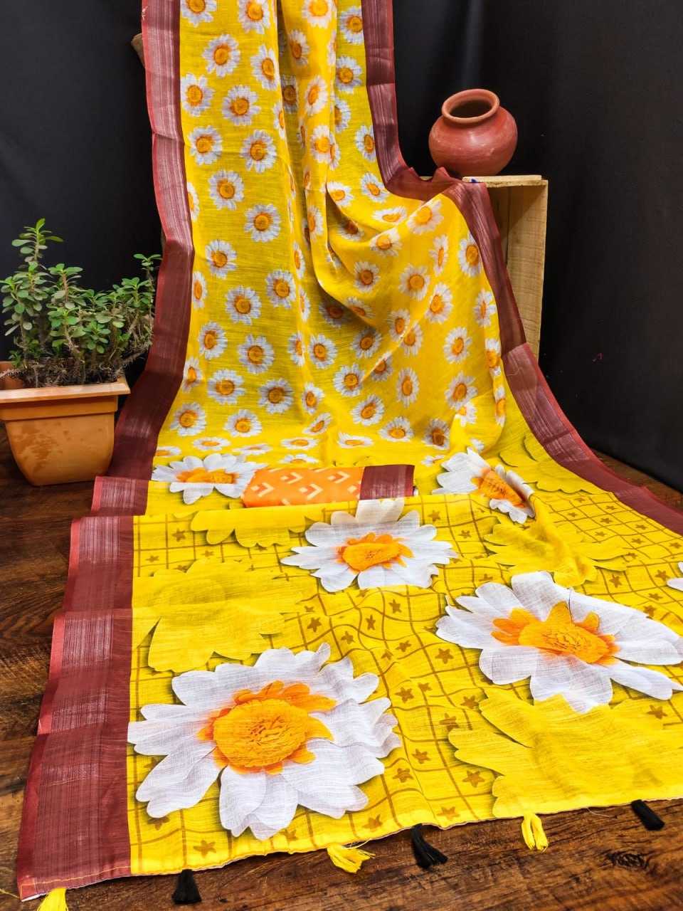 YNF LINEN KESH203 MTW33 SAREES WHOLESALE PRINTED COTTON LINEN OFFICE WEAR SAREES MANUFACTURER - Deevit International