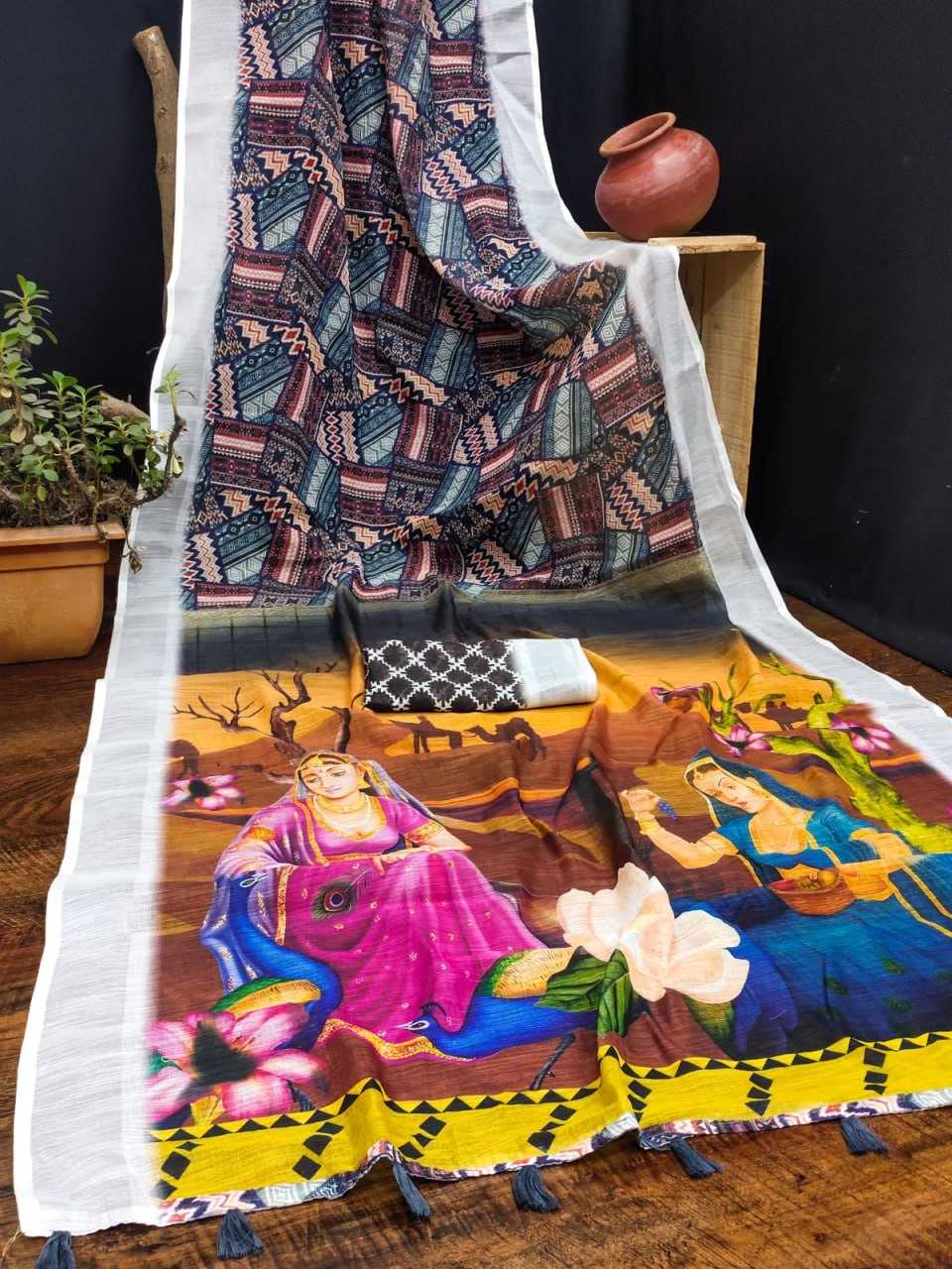 YNF LINEN KESH203 MTW33 SAREES WHOLESALE PRINTED COTTON LINEN OFFICE WEAR SAREES MANUFACTURER - Deevit International