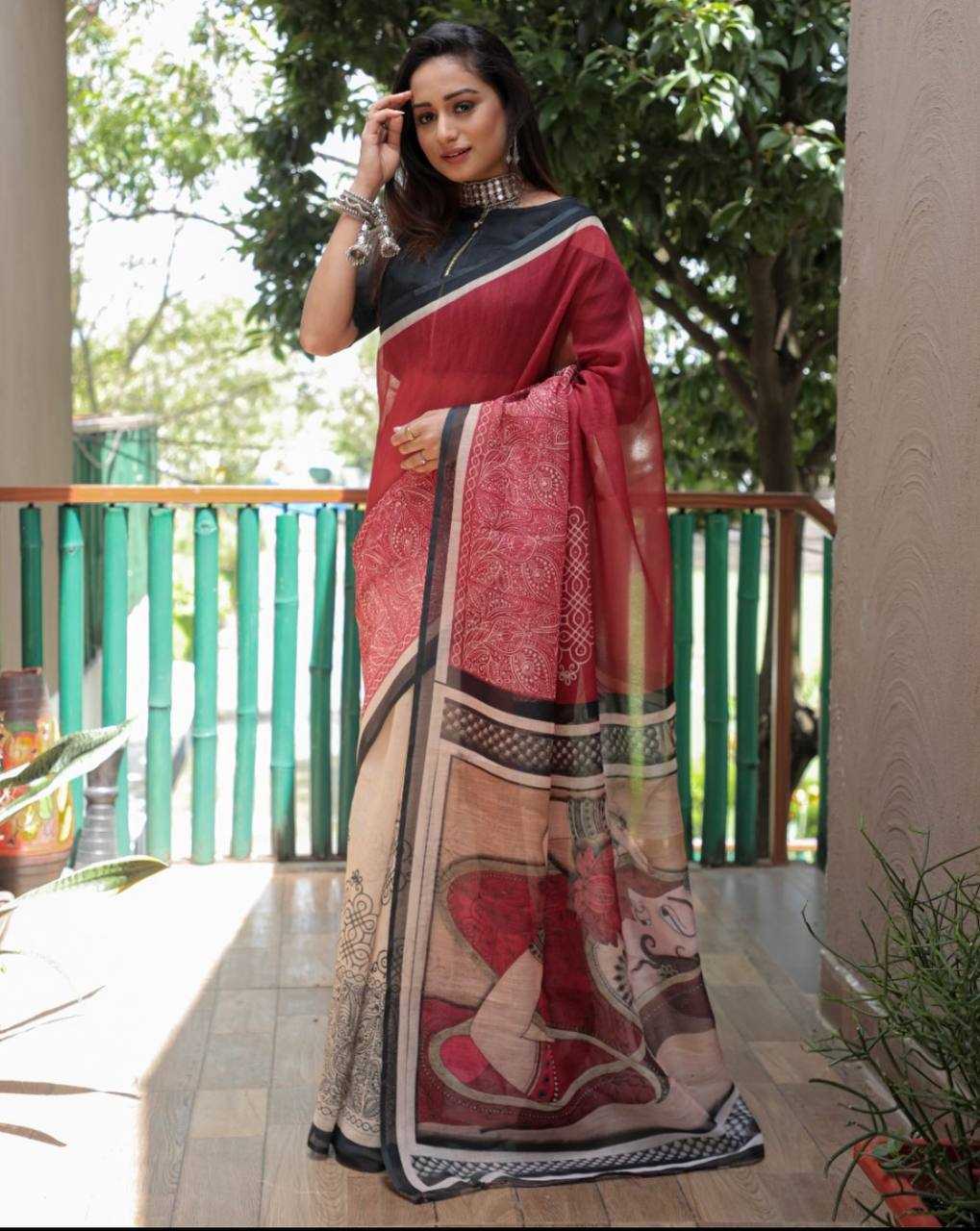 YNF LINEN KESH223 167 SAREES WHOLESALE TRADITIONAL PRINTED LINEN SAREES MANUFACTURER - Deevit International