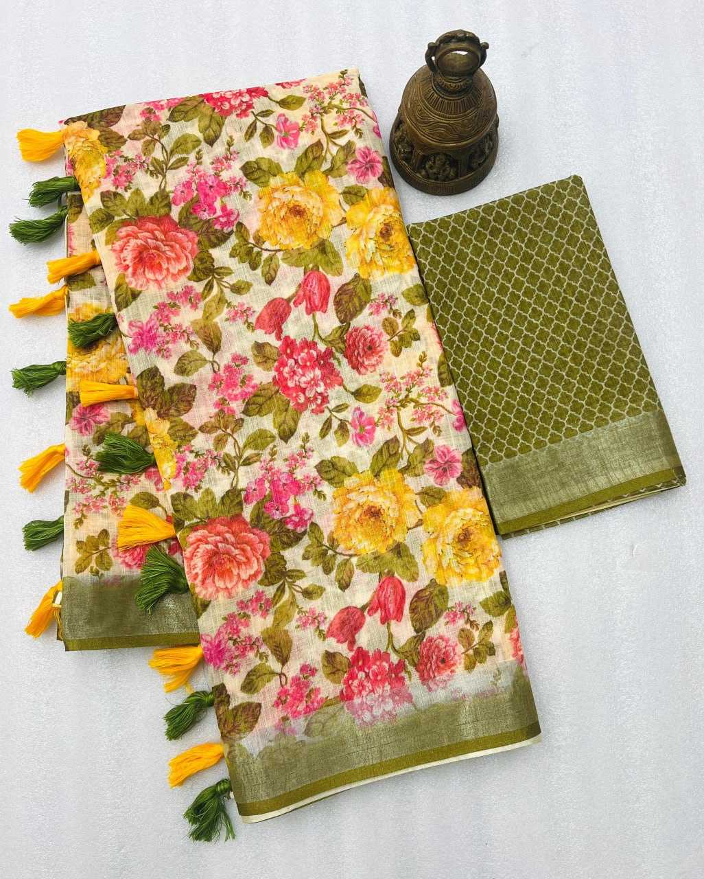 YNF LINEN KESH223 495 SAREES WHOLESALE OFFICE WEAR ZARI BORDER PRINTED LINEN SAREES MANUFACTURER - Deevit International