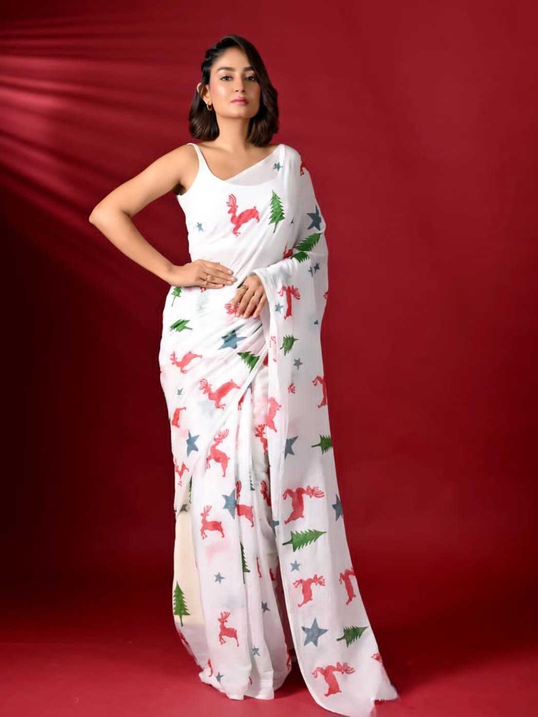 YNF LINEN KESH255 ETF13 SAREES WHOLESALE CHRISTMAS COLLECTIONS COTTON PRINTED LINEN SAREES MANUFACTURERQ - Deevit International