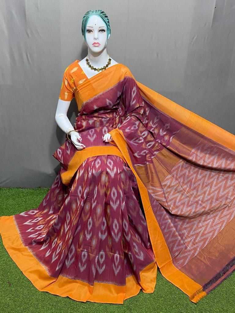 YNF LINEN SOFT RIN183 KUSUM SAREES WHOLESALE ZARI BORDER IKKAT SAREE PRINTED COTTON LINEN SAREES MANUFACTURER  - Deevit International