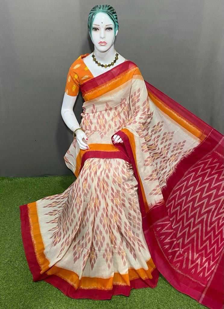 YNF LINEN SOFT RIN183 KUSUM SAREES WHOLESALE ZARI BORDER IKKAT SAREE PRINTED COTTON LINEN SAREES MANUFACTURER  - Deevit International