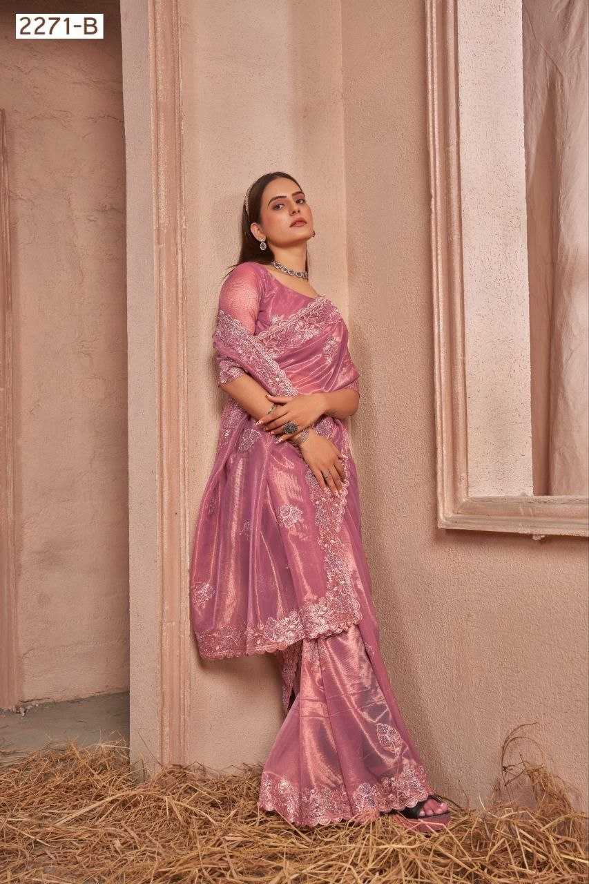 YNF NET RIN195 2271 SAREES WHOLESALE NET EMBROIDERED CUT WORK SAREES MANUFACTURER - Deevit International