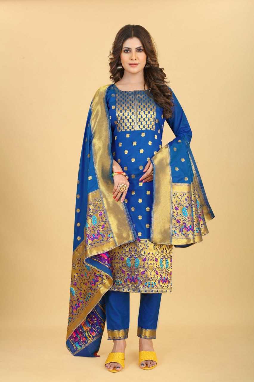 YNF PAITHANI SILK KESH217 ESHANI PAITHANI SUITS UNSTITCHED SUIT WHOLESALE  WEDDING LADSIES SILK SUITS MANUFACTURE - Deevit International