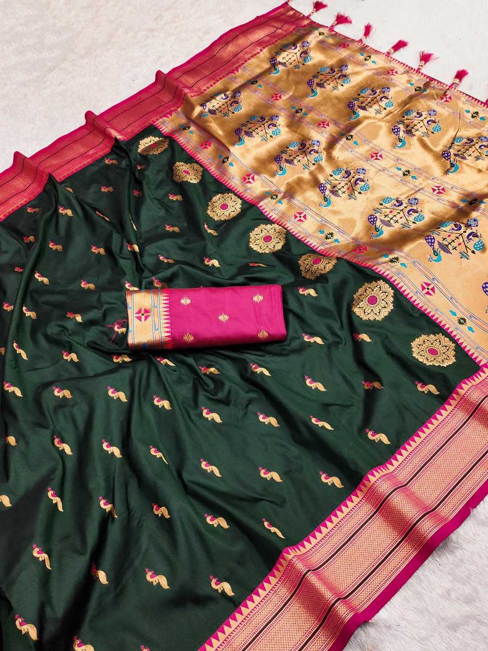 YNF PAITHANI SILK RIN150 Peacock Paithani Paithani SAREES WHOLESALE FESTIVEL PAITHANI SOFT SILK SAREES MANUFACTURER - Deevit International