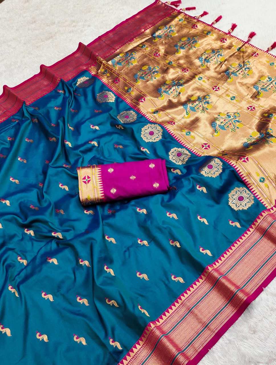 YNF PAITHANI SILK RIN150 Peacock Paithani Paithani SAREES WHOLESALE FESTIVEL PAITHANI SOFT SILK SAREES MANUFACTURER - Deevit International