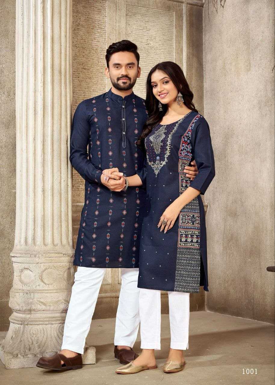 YNF PURE COTTO KESH246 Couple Dream V-4 COUPLE WEAR WHOLESALE MENS KURTA PAYJAM & FEMALE KURTIS BOTTOM MANUFACTURER - Deevit International