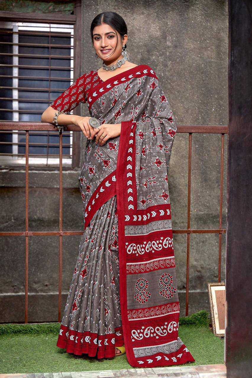 YNF PURE COTTON KESH244  IKKAT FUNDA SAREES WHOLESALE BLOCK PRINTED COTTON LADIES OFFICE WEAR SAREES MANUFACTURER - Deevit International